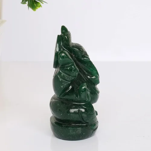 Vista 4 de REAL-GEMS Escultura de ídolo de jade verde Lord Ganesha tallada a mano, decorativa, curativa, Reiki, figuras de piedras preciosas artesanales
