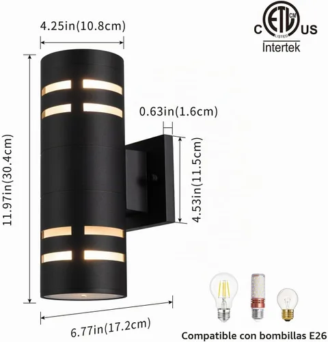 Vista 2 de mirrea Luz moderna para porche de 12 pulgadas, negro mate, 2 luces, paquete