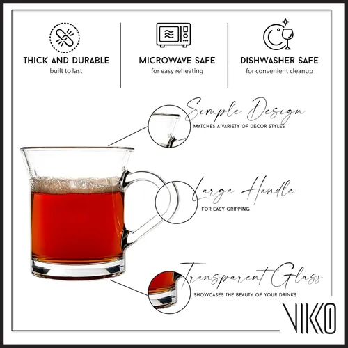 Vista 4 de Vikko Tazas de café de vidrio, paquete de 12-10 onzas Taza de café para té, sidra, chocolate caliente y más, apta para microondas y lavavajillas