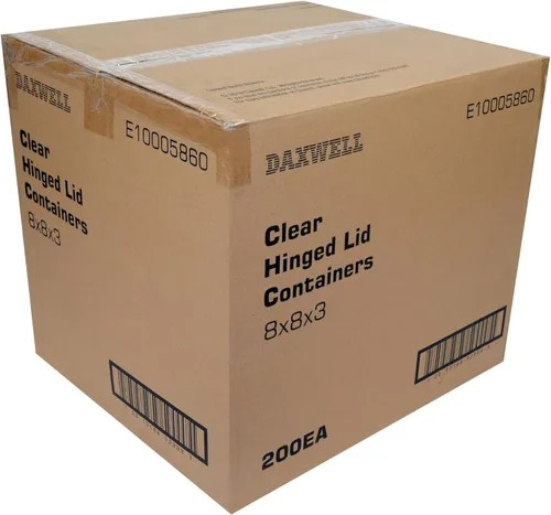 Vista 3 de Daxwell 8 x 8 x 3 pulgadas con bisagras de plástico (PET) contenedores para llevar, E10005860 (caja de 200)