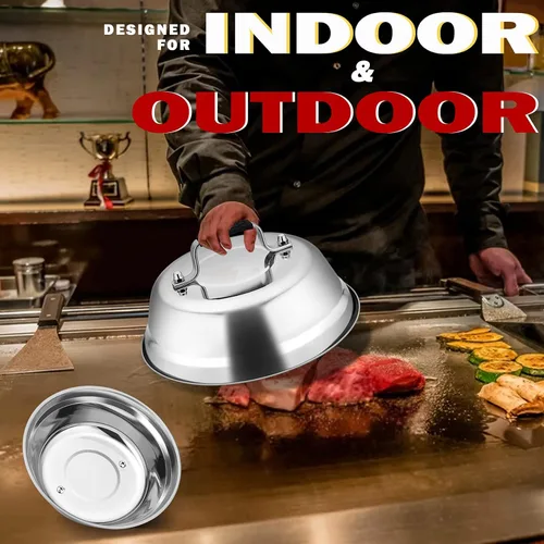 Vista 6 de Joyfair - Juego de 3 cúpula para fundir queso, tapas de cocción para parrilla de acero inoxidable con ventilación ajustable para barbacoas/cocina al