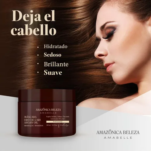 Vista 5 de AMAZONICA BELEZA Oro de Cari - Mascarilla para el cabello, hidratación intensiva para cabello seco con aceite de argán y vitamina E, línea
