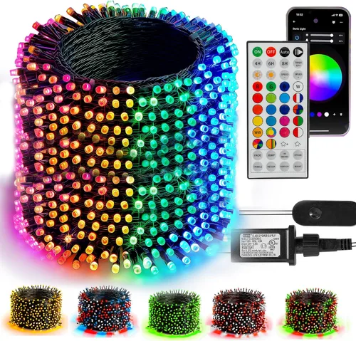 Vista 15 de TW SHINE - Luces de Navidad que cambian de color, 200 luces LED RGB de 66 pies, luces de Halloween para exteriores con control remoto, impermeables
