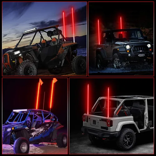 Vista 4 de 1 unidad de 4 pies de luz LED de látigo con antena iluminada en rojo para ATV UTV Buggy Dune vehículo todoterreno camión Polaris