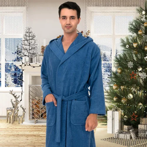 Vista 4 de TowelSelections Bata con capucha para hombre, bata de baño de tela de rizo de algodón de alta calidad, batas de baño suaves para hombres