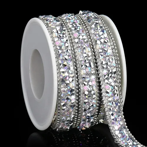 Vista 32 de Dowarm Cinta autoadhesiva de diamantes de imitación plateados, tiras brillantes para manualidades, decoración de bodas, 0.4 pulgadas de ancho
