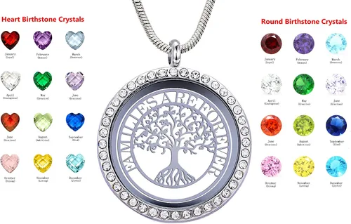 Vista 6 de GOKING Familes are Forever Family Tree of Life - Collar flotante con 24 piedras natales 1181in colgante redondo de acero inoxidable con bonita caja