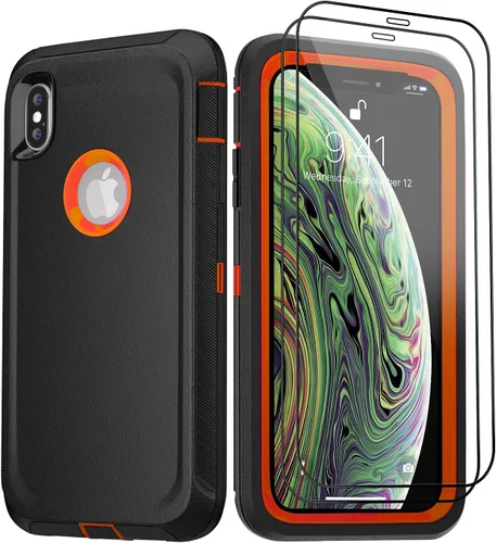 Vista 24 de Funda para iPhone Xs Max de 6.5 pulgadas, con clip para cinturón, soporte con 2 protectores de pantalla, cuerpo completo, resistente, resistente
