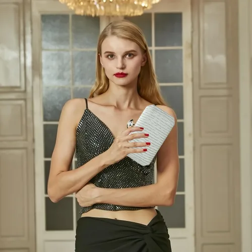 Vista 6 de Bolso de noche de satén para mujer, bolso de mano, bolso cruzado para fiesta, baile de graduación, boda
