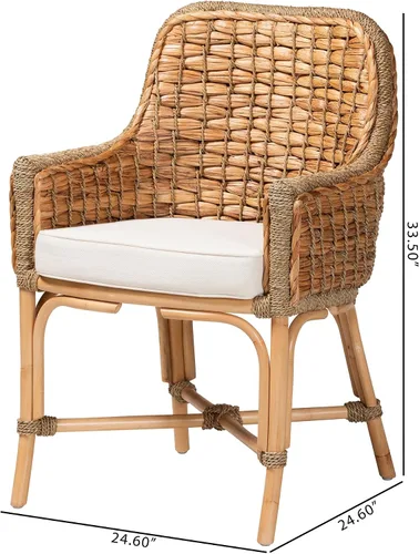 Vista 2 de bali & pari Kyle - Sillón moderno bohemio de ratán natural con respaldo tejido de hierba marina