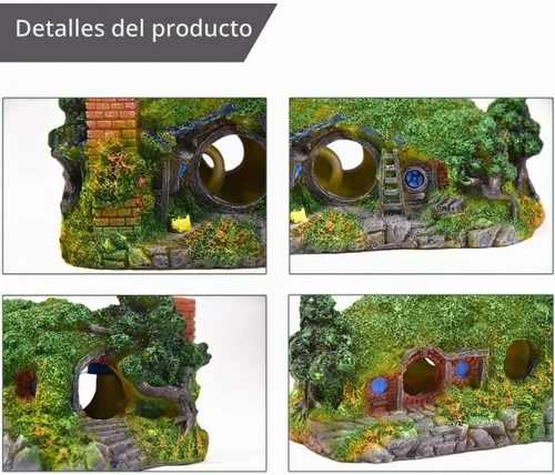 Vista 4 de fazhongfa Decoraciones de Acuario Castillo Decoración de Pecera Ornamentos Temáticos (Hobbit-Pequeño)