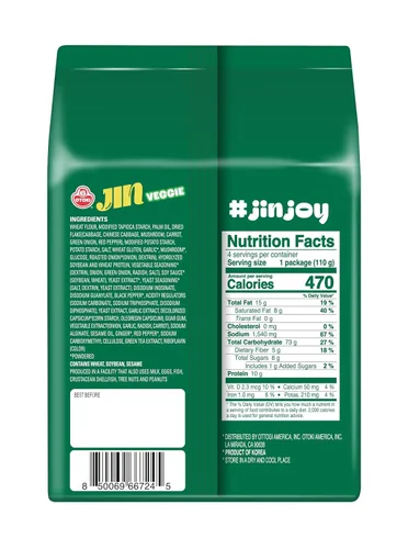 Vista 2 de [OTTOGI] Jin Ramen Veggie, sopa de fideos veggie, fideos instantáneos de estilo coreano vegano (3.88 oz) – Paquete de 8