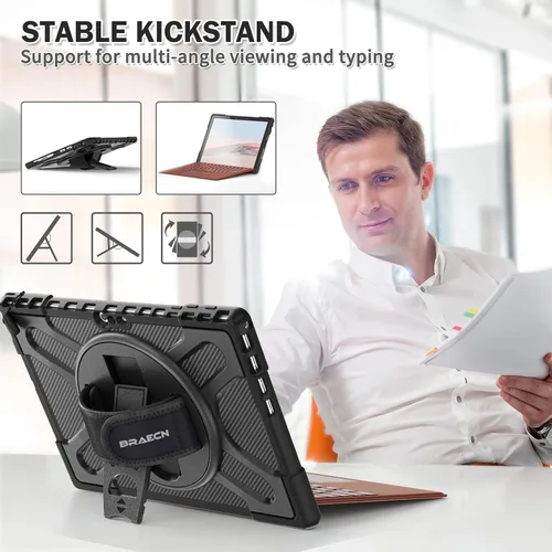 Vista 4 de BRAECNstock Funda protectora resistente a prueba de golpes para Microsoft Surface Pro 7+ Plus, 7, 6, 5, 4 pulgadas, con correa de mano y soporte