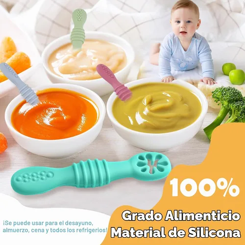 Vista 6 de 8 utensilios de destete LED para bebés, cuchara de silicona de primera etapa, cucharas multicolor para bebés de más de 6 meses, Cucharas