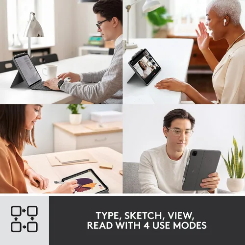 Vista 2 de Logitech Combo Touch iPad Pro de 11 pulgadas (1ª, 2ª, 3ª, 4ª generación - 2018, 2020, 2021, 2022) Funda de teclado Oxford Gris Crayón Lápiz digital
