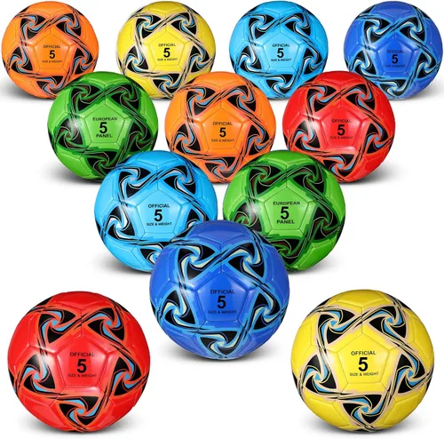 Vista 10 de Lenwen 12 pelotas de fútbol con inflador a granel, tamaño oficial 5, 4, 3, niños, adolescentes, adultos, deportes en interiores y exteriores, regalo
