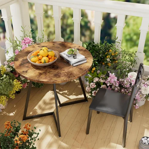 Vista 2 de VECELO Mesa de cocina redonda pequeña con 2 sillas tapizadas, juegos de comedor de madera de 3 piezas con marco de acero para rincón de desayuno