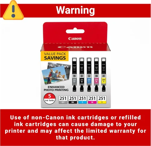 Vista 4 de Canon CLI-251 - Paquete de 5 colores genuinos, compatible con impresoras MG7520, MG5620 y MG6620