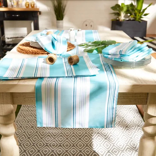 Vista 7 de DII - Colección de mesa de verano con rayas para exterior, uso múltiple, lavable a máquina, juego de manteles reversibles, 13x19, casa de playa
