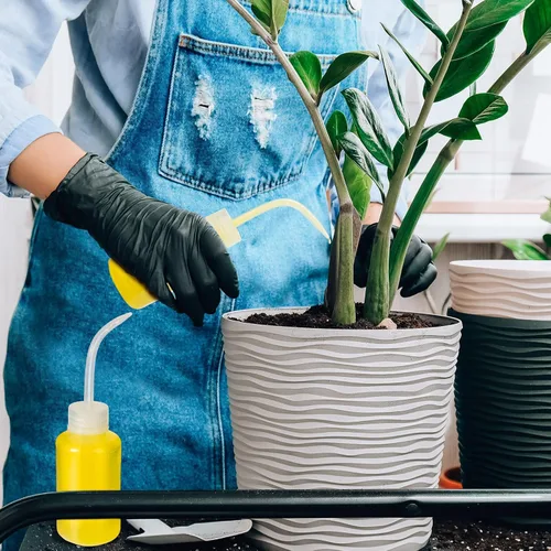Vista 3 de Maxdot 24 botellas de plástico de 5 onzas, botellas de riego de plantas blancas transparentes a granel con etiquetas de escala de boca estrecha