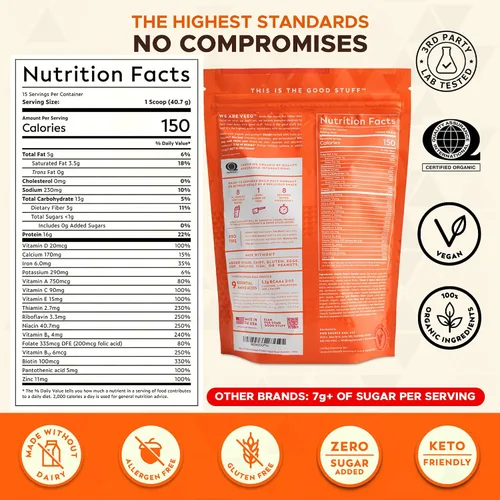 Vista 4 de Veeg Proteína vegetal en polvo – Batido de proteína vegana y refuerzo de colágeno. Proteína de guisante, MCT, probióticos y multivitamínico. 10