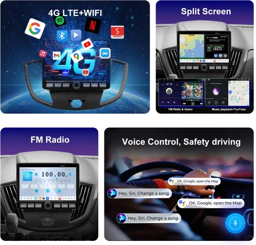 Vista 3 de QLED Radio para Ford Transit 150 250 350 versión base 2015 2016 2017 2018 2019 actualización, pantalla táctil de reemplazo estéreo, Carplay Android
