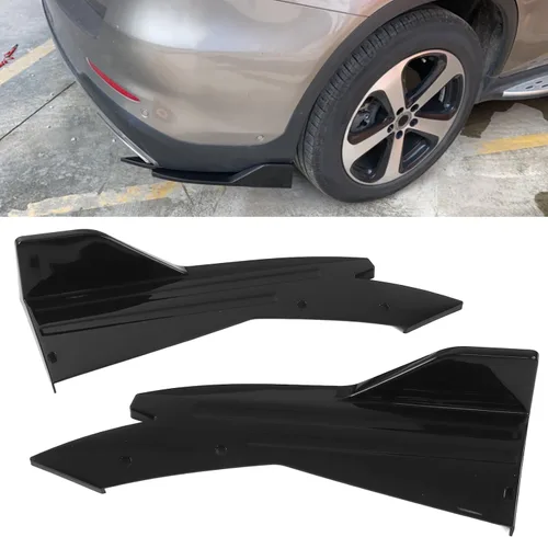 Vista 3 de Fydun 2 unids brillante negro coche parachoques trasero canard labio lateral falda divisor alerón universal