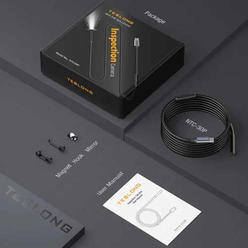 Vista 9 de Teslong - Cámara endoscopio USB C con luz, cámara de boroscopio de serpiente tipo C con 8 luces LED, cámara de inspección flexible impermeable de 10