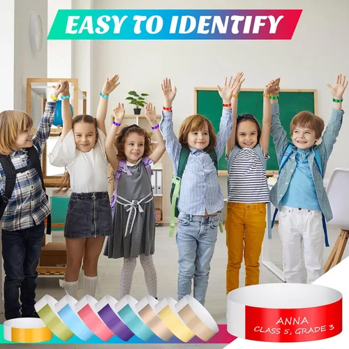 Vista 4 de 2000 pulseras de papel para eventos, variedad a granel, bandas de muñeca de neón, bandas de mano impermeables, pulseras de papel adhesivas, pulseras