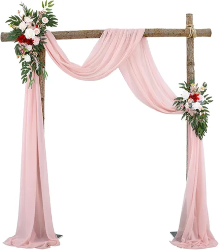 Vista 19 de Decoración de tela de gasa, 1 panel de 2 x 10 pies, cenefas sin arrugas, tela drapeada suave para arco de boda con 2 cintas, para decoración
