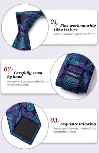 Vista 85 de HISDERN Corbatas para hombre, corbata de cachemira y bolsillo cuadrado tejido clásico floral para hombre, corbata de fiesta de boda