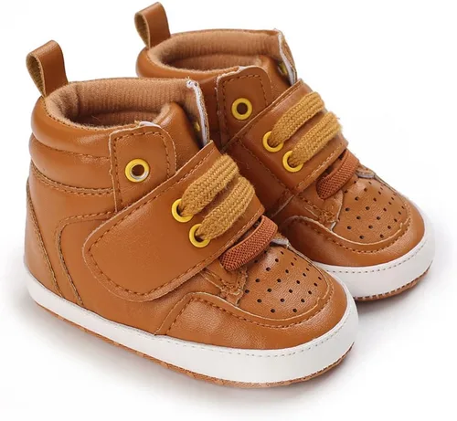 Vista 5 de Sekantrol Zapatos de cuna para recién nacidos, para niños y niñas, suela de goma suave, zapatos para bebés, zapatos deportivos de moda de caña alta