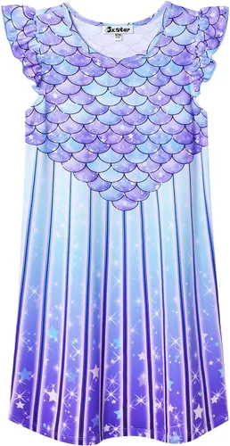 Vista 16 de Camisón de princesa para niñas, vestido de pijama de algodón con mangas de unicornio y gato
