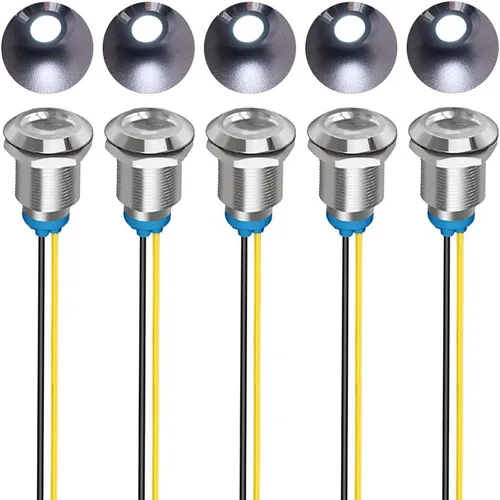 Vista 29 de Gebildet 5 piezas de luz piloto indicadora LED de plástico AC/DC 12-24V, tamaño del orificio de montaje 12 mm (rojo/naranja/azul/verde/blanco)