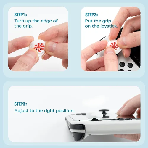 Vista 5 de GeekShare 4 tapas de silicona para palanca de mando de joystick, compatibles con Nintendo SwitchOLEDSwitch Lite, piruletas rojas y azules