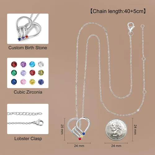 Vista 6 de Jeweidea Collar de corazón personalizado con 2-6 piedras natales de imitación con nombre personalizado madre e hija cadena colgante para mujeres