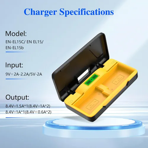 Vista 7 de 2 baterías EN-EL15 EN-EL15C EN-EL15b de 2280mAh y cargador rápido PD20W+ranuras para tarjetas SD, para Nikon Z6 Z6II Z6iii Z7 Z7II Z8 D7500 D7000