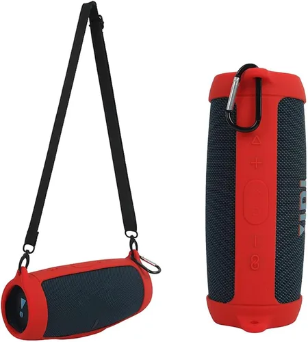 Vista 11 de Funda de silicona para altavoz Bluetooth J.BL Charge 5, funda protectora de viaje portátil con correa para el hombro y mosquetón (negro)