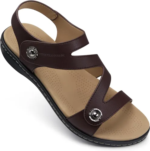 Vista 7 de TEMOFON Sandalias para mujer de verano elegante: puntera abierta, cómodas para caminar, sandalias planas con soporte para el arco, tallas 5-11