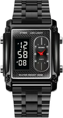 Vista 2 de FANMIS Relojes de pulsera deportivos con esfera rectangular para hombre con 7 colores opcionales retroiluminación LED multifuncional con alarma