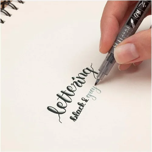 Vista 4 de Tombow 82040 Fudenosuke - Brocha para caligrafía y dibujos artísticos, punta doble, color negro y gris