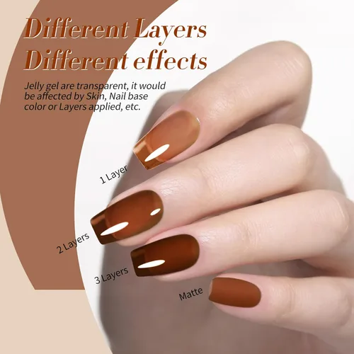 Vista 7 de Born Pretty Esmalte de uñas de gel de color ámbar cristal marrón naranja burdeos rojo negro para otoño e invierno, esmalte de uñas transparente
