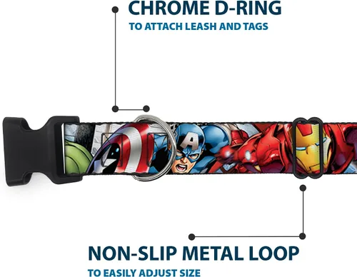 Vista 5 de Buckle-Down Marvel Avengers Marvel Avengers - Collar de plástico con clip de primer plano, tamaño pequeño, 9-15 pulgadas