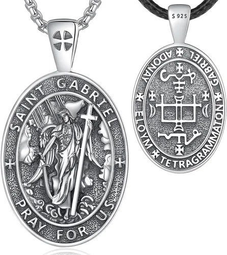 Vista 19 de EUDORA Medalla de plata de ley S925 con collar de San Patrono para mujeres A01-Saint Benedict Medalla