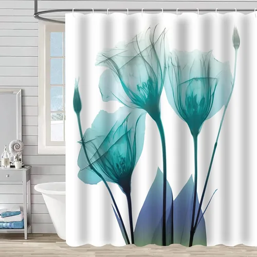 Vista 7 de Cortina de ducha floral de primavera, cortinas de ducha de plantas de flores silvestres para baño, cortina de baño de tela de poliéster impermeable