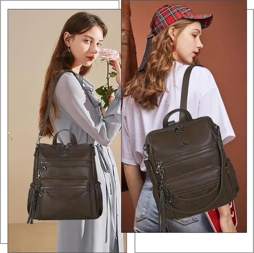 Vista 6 de Bolsos mochila monedero de piel sintética para mujer, bolsas con zíper, mochilas de hombro casuales