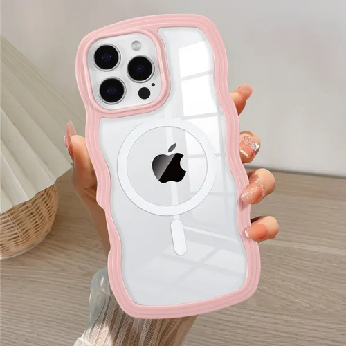 Vista 20 de QLTYPRI Funda magnética para iPhone 11 compatible con Magsafe, bonita funda transparente con marco de onda rizada para niñas y mujeres, parachoques