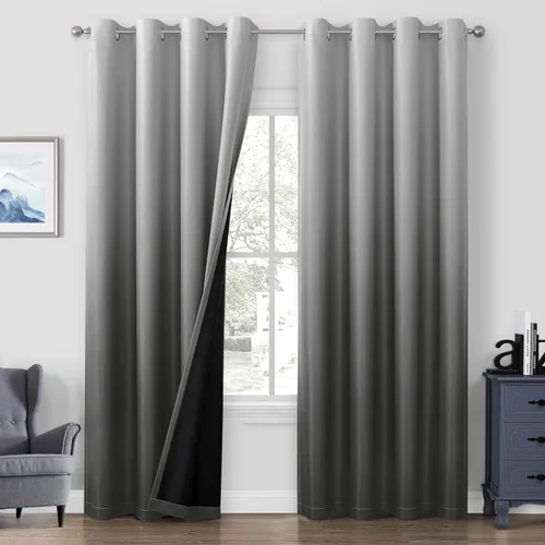 Vista 11 de HOMEIDEAS Cortinas negras 100% opacas degradadas, 52 pulgadas de ancho x 63 Negro