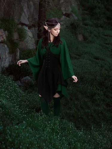 Vista 7 de AOTHSO 6 piezas de Halloween para mujer, disfraz medieval de elfo de hada, para cosplay, renacentista, tradicional, Azul Negro