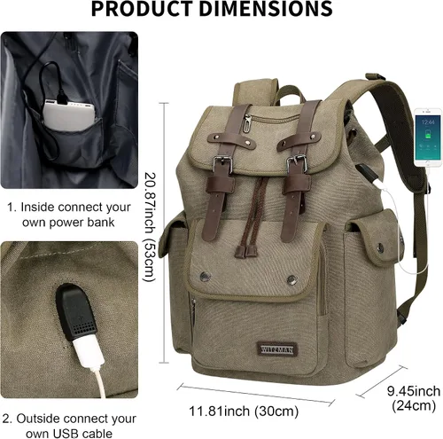 Vista 7 de WITZMAN Mochila de lona para hombre, mochila vintage para laptop de 15.6 pulgadas, mochila de viaje de alta capacidad casual (A8004 verde militar)